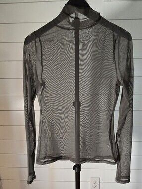 Calia Mesh Olive Geeen Sheer Long Sleeve Top S